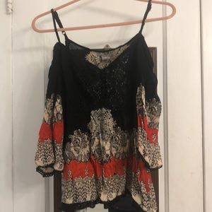 Off The Shoulder Black and Orange lace top
